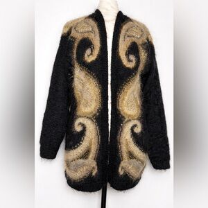 VTG Ellen Tracy Mohair Statement Sweater S/M Black Gold Paisley